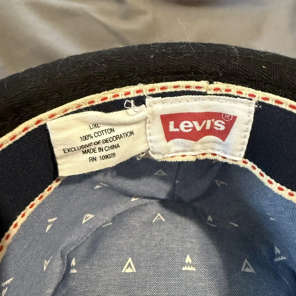 Levi's Hat Fedora Mens XL Black Cotton Twill Lined Casual Classic Logo